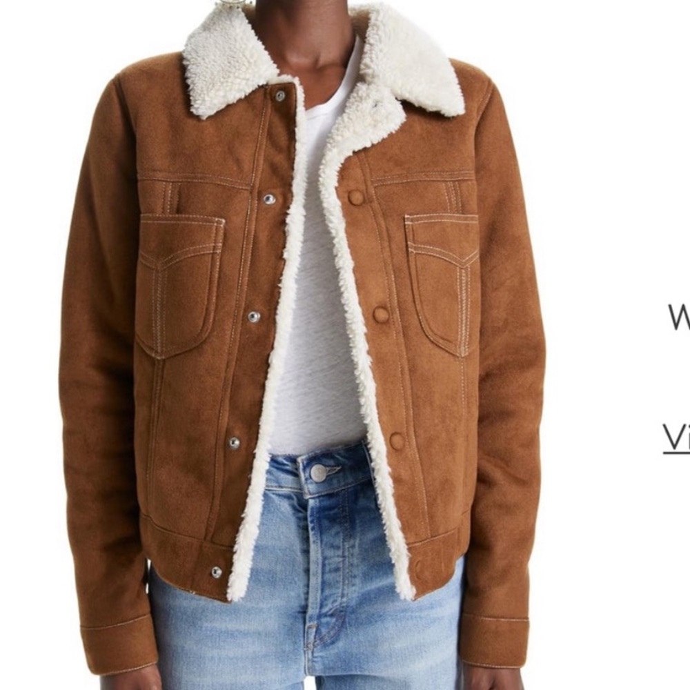 MOTHER Aviator Jacket in Brown with Cream Trim